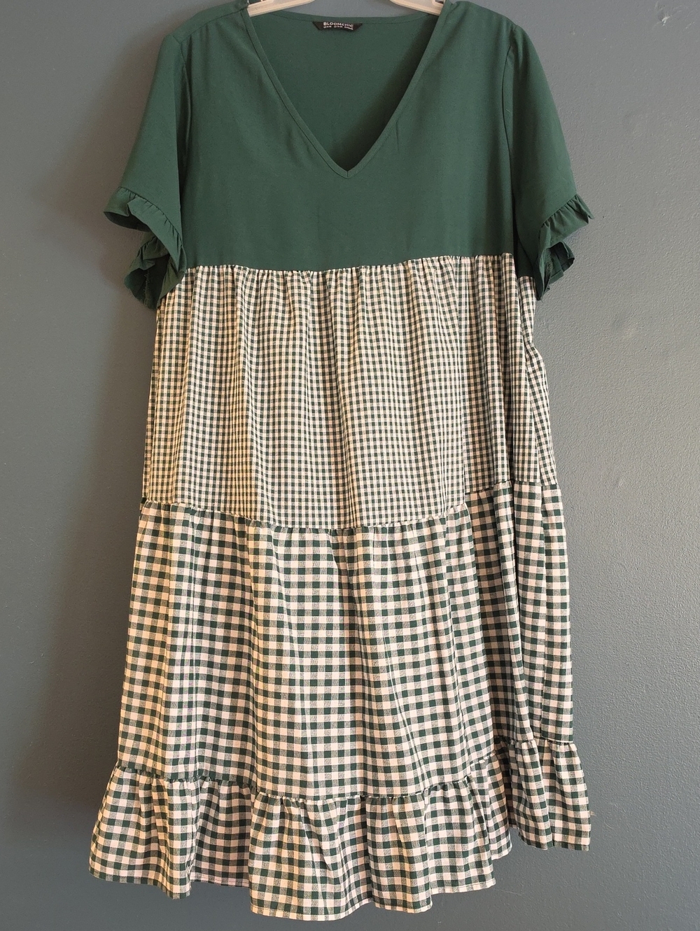 Green Gingham Tiered Dress - Bloomchic